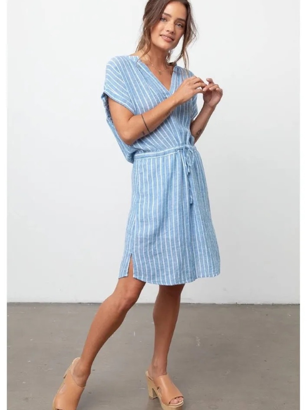 Rails Light Blue & White Striped Tie-Waist Mini Dress